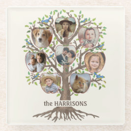 Familienbaum Foto Collage 8 Bilder Name Lt Beige Glasuntersetzer
