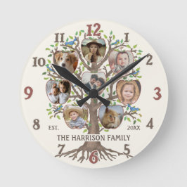 Familienbaum Foto Collage 8 Bilder Name Lt Beige Runde Wanduhr
