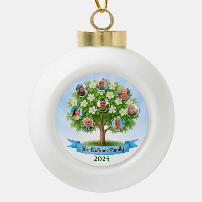 Familienbaum Foto Weihnachtsgeschenk Keramik Kugel-Ornament (Vorderseite)