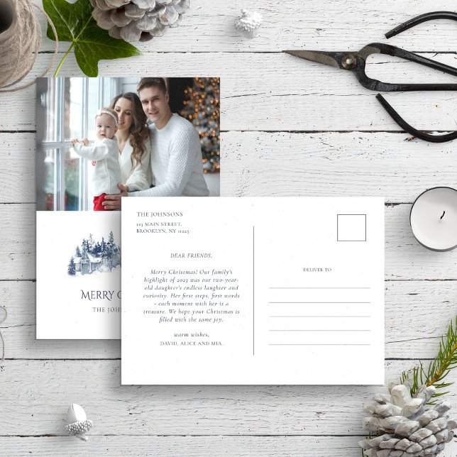 Familienbericht Blue Christmas Winter Foto Postkarte (Von Creator hochgeladen)