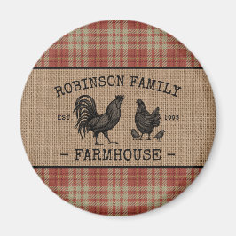 Familienbetrieb Vintag Red Kariert Burlap Round Magnet