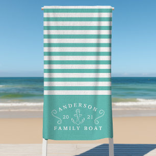 Familienboot nautischer Anker personalisiert Teal Strandtuch