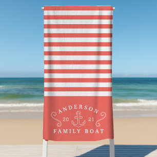 Familienboot Nautischer Anker Personalisierte Kora Strandtuch