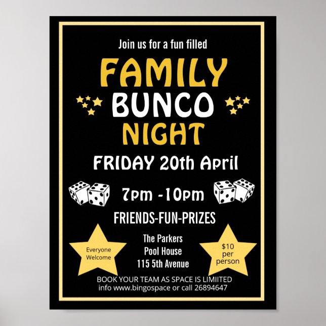 Familienbunco Night, Bunco Party PTA-Event PTO Poster (Vorne)
