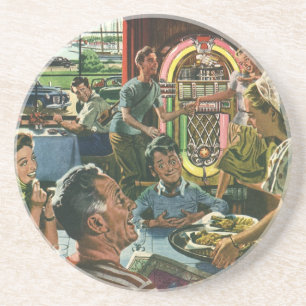 Familienessen im Retro-Diner mit einer Jukebox Getränkeuntersetzer