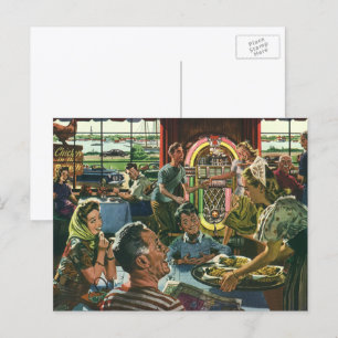 Familienessen im Retro-Diner mit einer Jukebox Postkarte