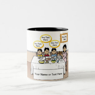 Familienessen, Single Mama, 3 Jungs Cartoon Zweifarbige Tasse