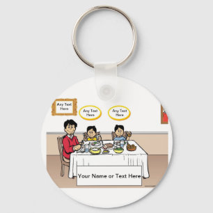 Familienessen, Single Vater, 2 Jungs Cartoon Schlüsselanhänger
