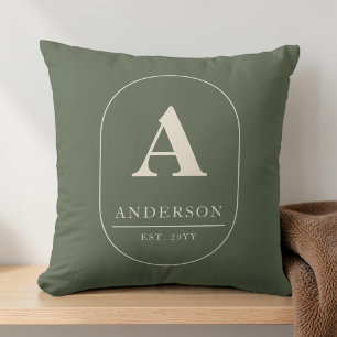 Familienetablierte Olivgrüne Custom Monogramm Kissen