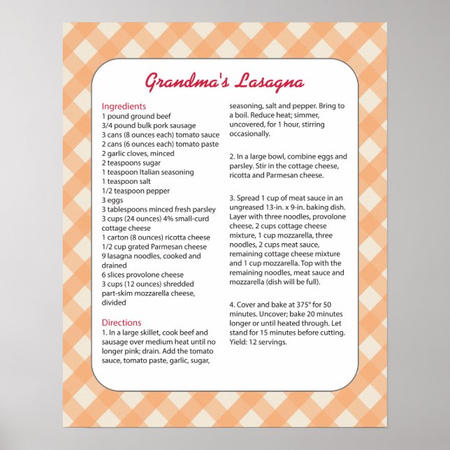 Familienfavorit Rezept Retro - Lasagna Poster (Vorne)