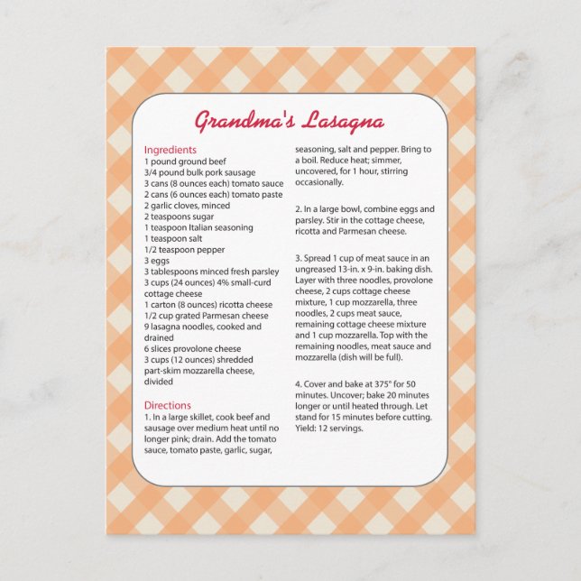 Familienfavorit Rezept Retro - Lasagna Postkarte (Vorderseite)