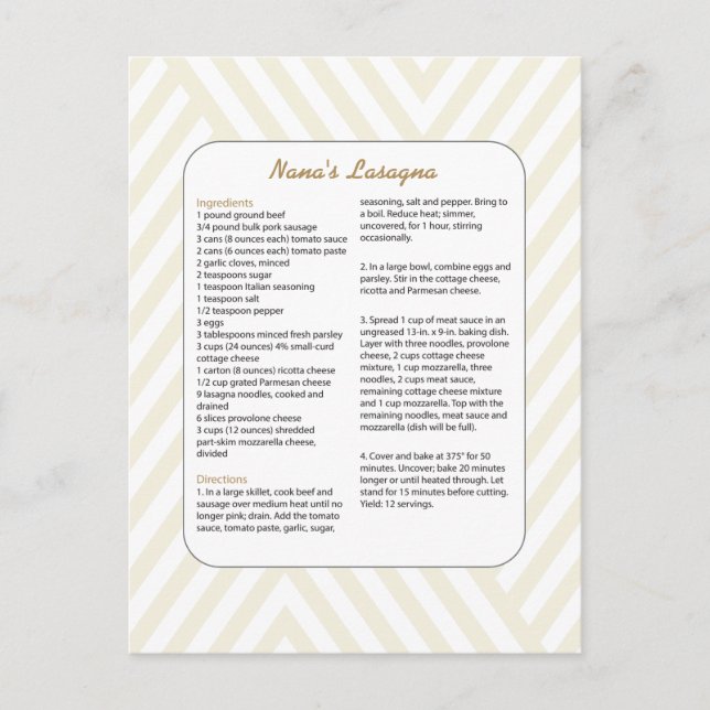 Familienfavorit Rezept Zickzack - Lasagna Postkarte (Vorderseite)