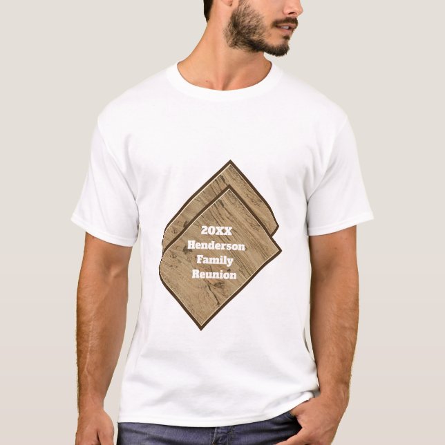 Familienfeier Wiedersehen Brown Woodgrain Outdoor  T-Shirt (Vorderseite)