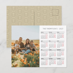 Familienfoto 2027 Kalender 12 Monate Monogramm Feiertagspostkarte