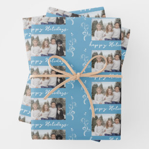 Familienfoto-Blattwerk-Weihnachten-Frohe-Feiertage Geschenkpapier Set