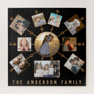 Familienfoto Collage 10 Bilder Schwarzer Goldname Puzzle