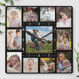 Familienfoto Collage 11 Instagram Pictures | Schwa Quadratische Wanduhr