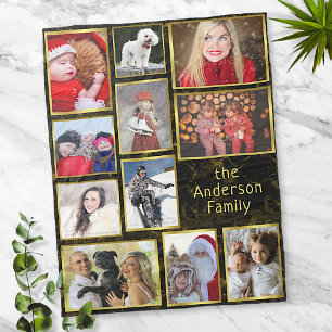 Familienfoto Collage 11 Pic Black Marble Gold Easy Fleecedecke