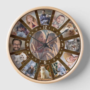 Familienfoto Collage 13 Custom Easy Farmhouse Holz Uhr