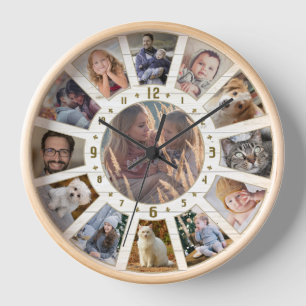 Familienfoto-Collage 13 Farmhouse Lt Holz Benutzer Uhr