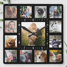 Familienfoto Collage 13 Instagram Pictures | Schwa Quadratische Wanduhr