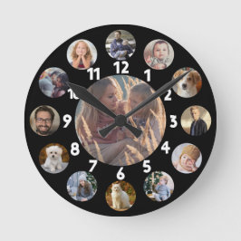 Familienfoto Collage 13 Instagram Pictures | Schwa Runde Wanduhr