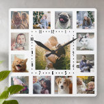 Familienfoto Collage 13 Instagram Pictures | weiß Quadratische Wanduhr<br><div class="desc">Diese einfache,  moderne Foto-Collage Quadrat Uhr ist leicht mit 13 Instagram-Fotos zu personalisieren. Benutzen Sie einfach die einfachen Vorlagen. Die Uhrennummern sind fett schwarz,  um sie leichter zu sehen. Feiern Sie Ihre Familie mit dieser personalisierten Uhr!</div>