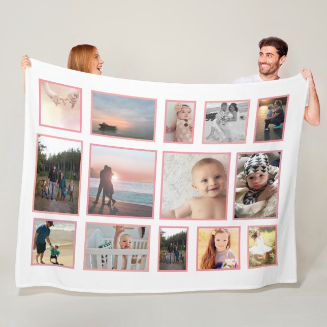 Familienfoto Collage 14 Fotos Pastellfarben Fleecedecke (Beispiel)