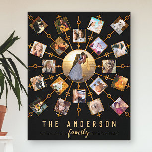 Familienfoto Collage 21 Bilder Schwarzes Gold + Na Leinwanddruck