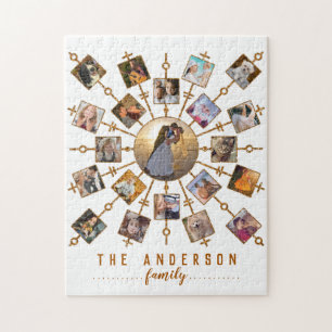 Familienfoto Collage 21 Bilder Weißes Gold + Name Puzzle