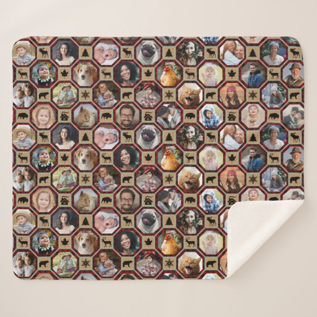 Familienfoto Collage 28 Red Buffalo Karierte Quilt Sherpadecke (Vorderseite (Horizontal))