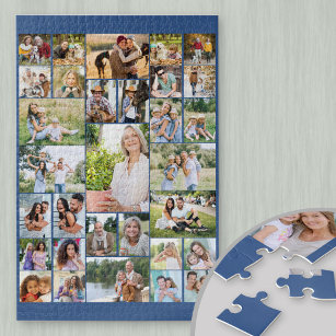 Familienfoto Collage 31 Picture Blue Puzzle