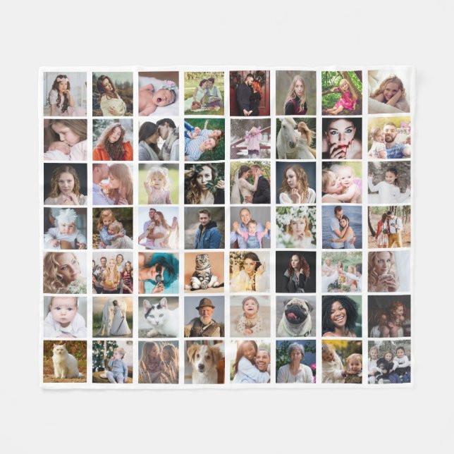 Familienfoto Collage 56 Square Picture Easy Custom Fleecedecke (Vorderseite (Horizontal))