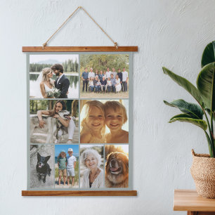 Familienfoto-Collage 8 Bilder Benutzerdefiniert Wandteppich Mit Holzrahmen