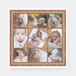 Familienfoto-Collage 9 Instagram-Bilder Holz Jute Serviette