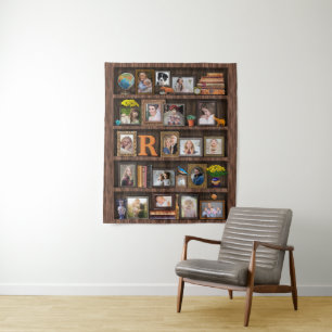 Familienfoto-Collage Antiker Bücherregal Personali Wandteppich