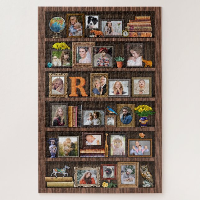 Familienfoto Collage Antique Bookcase Custom Large Puzzle (Vertikal)