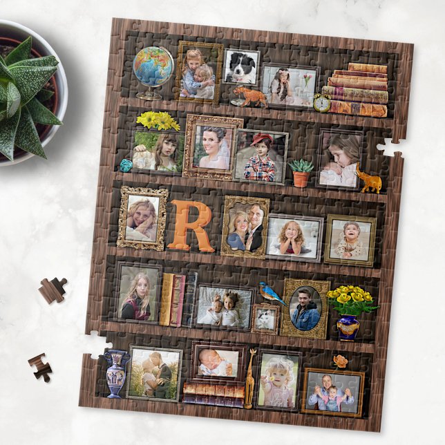 Familienfoto Collage Antique Bookcase Personalisie Puzzle (Von Creator hochgeladen)