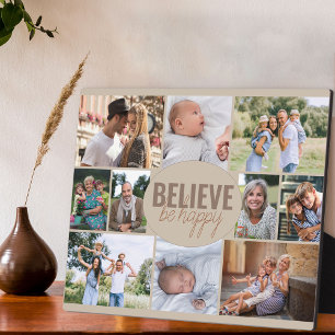 Familienfoto-Collage Believe-Zitat und 10 Bilder Fotoplatte