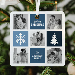 Familienfoto Collage Blue Christmas Ornament Aus Metall
