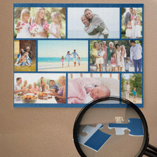 Familienfoto Collage Blue Mauerwerk Grid Custom Puzzle