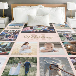 Familienfoto Collage Blush Pink & Gold Mit Monogra Fleecedecke