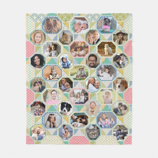 Familienfoto Collage Bright Quilt Look 35 Pic Easy Fleecedecke (Vorderseite)