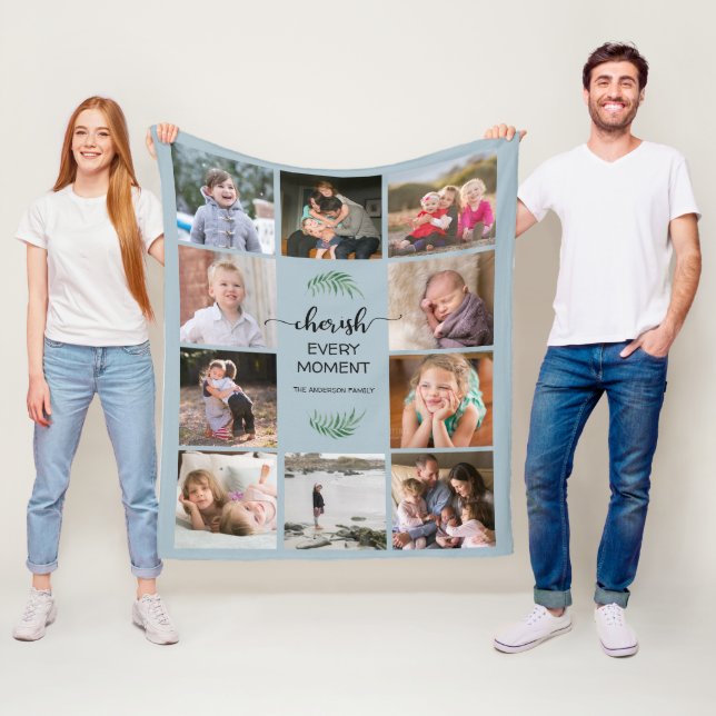 Familienfoto Collage Cherish jeden Augenblick blau Fleecedecke (Beispiel)