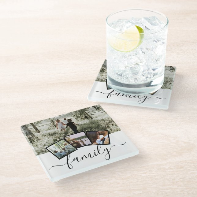 Familienfoto Collage Custom Personalisiert Gift Id Glasuntersetzer (Schrägansicht)