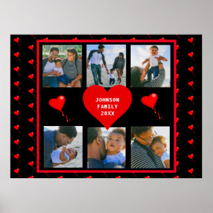 Familienfoto Collage Familie Herz Schwarzer Hinter Poster