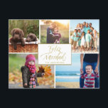 Familienfoto Collage Feliz Navidad Weihnachten<br><div class="desc">Schöner Familienurlaub im Foto mit Postkarte in einem "feliz navidad"-Design,  das fünf Ihrer beliebtesten Fotos Ihrer Familie aus dem Jahr enthält. Passen Sie diese Weihnachts-Foto-Sammelkarte mit Ihren Fotos und Familiennamen an. Die Rückseite der Karte ist mit Ihrer Rücksendeadresse und Ihrer individuellen Nachricht individuell angepasst.</div>