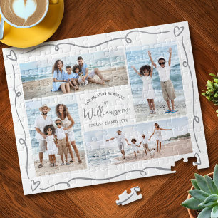 Familienfoto-Collage Grau Handgezeichnete Kritzele Puzzle