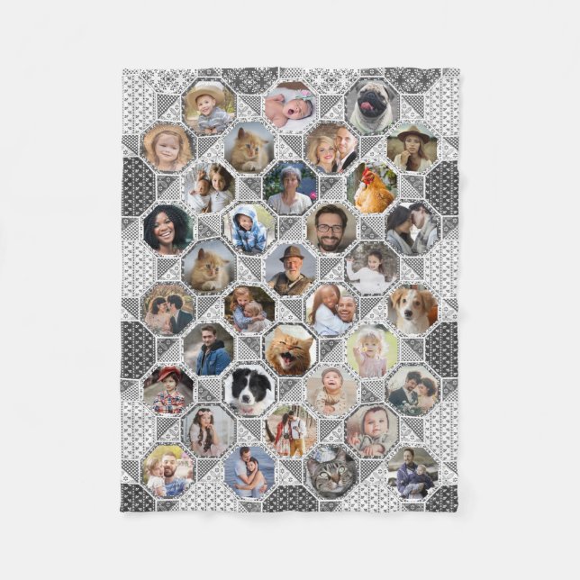 Familienfoto Collage Gray Quilt Look 35 Bilder LG  Fleecedecke (Vorderseite)
