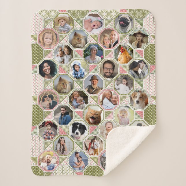 Familienfoto Collage Green Pink Quilt 35 Pic Lg Sm Sherpadecke (Vorderseite)